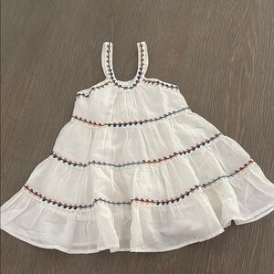 Peek Off White Dress with Multicolor Trim